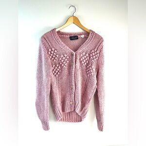 Creation Antonette Pink Textured Knit Cardigan Size M 100% Acrylic [000195]